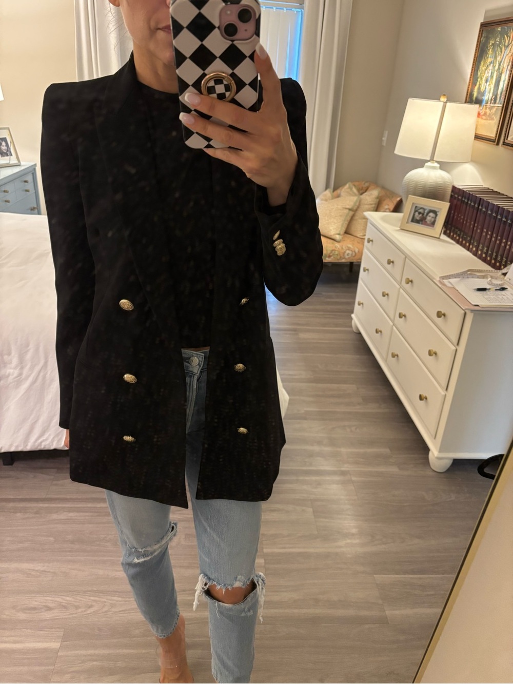 🖤 Zara Black Double-Breasted Blazer with Gold Buttons 🖤
